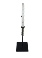 Tibor Travertine Ridged Disc Sculpture with Black Metal Base