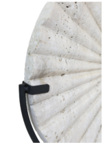 Tibor Travertine Ridged Disc Sculpture with Black Metal Base
