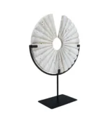 circular handmade travertine disc sculpture front view