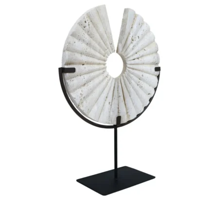 circular handmade travertine disc sculpture front view