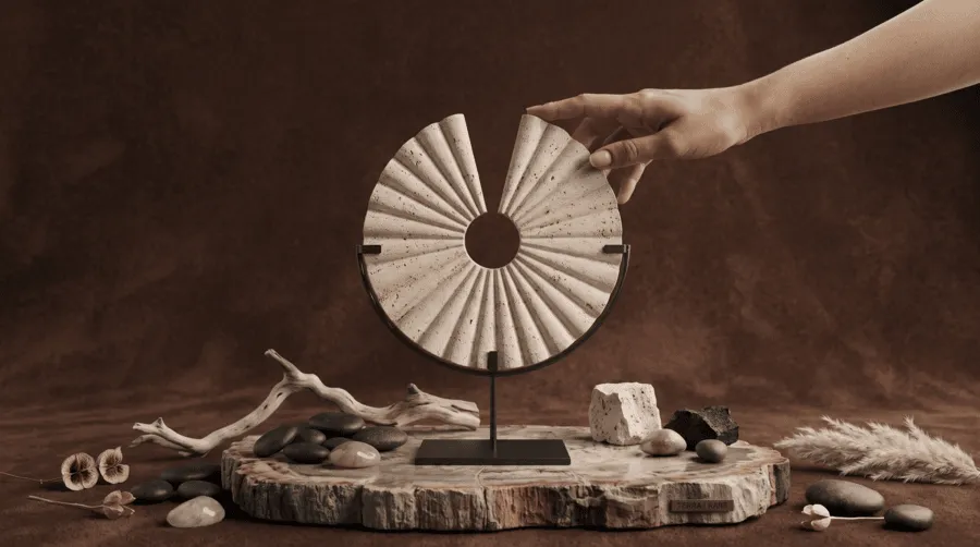 eco friendly and sustainable traveertine round disc studio shot