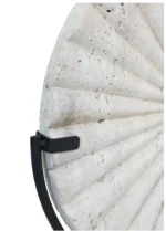 contemporary handmade travertine round disc sculpture close up