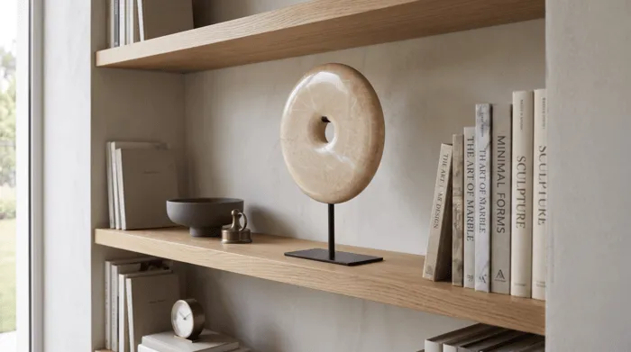 medium-circular-cream-marble-disc-sculpture-on-a-bookshelf